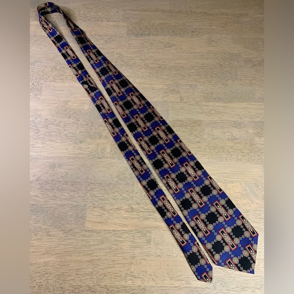 Boston Harbor Multicolor Geometric Men's Tie Silk‎ 3.75" W 56" L Blue Gold